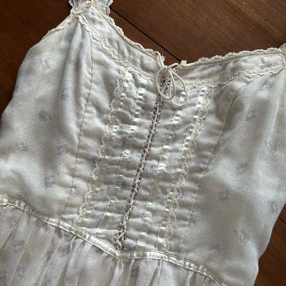 SOLD 70s Gunne Sax Sleeveless Midi Prairie Dress white Hippy Boho VTG - Picture 4 of 10